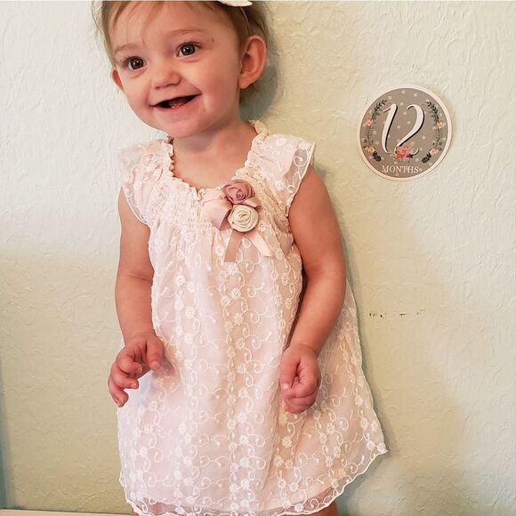 Catherine MALANDRINO Lace Overlay Baby Dress - Picture 1 of 9